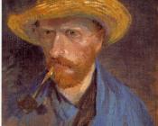 叼烟斗、戴草帽的自画像 - 文森特·威廉·梵高